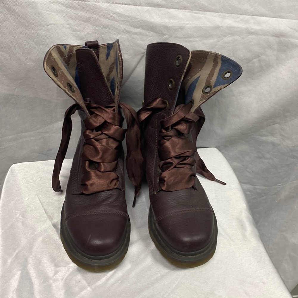 Doc Dr Martens Lace Union Jack Boots Brown Combat Aimlie Size 8
